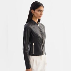 Lamarque Gold Black Reversible Leather Bomber Jacket